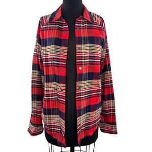 Scotch & Soda Red Flannel Shacket Shirt Plaid Collared Snap Button Size Small S